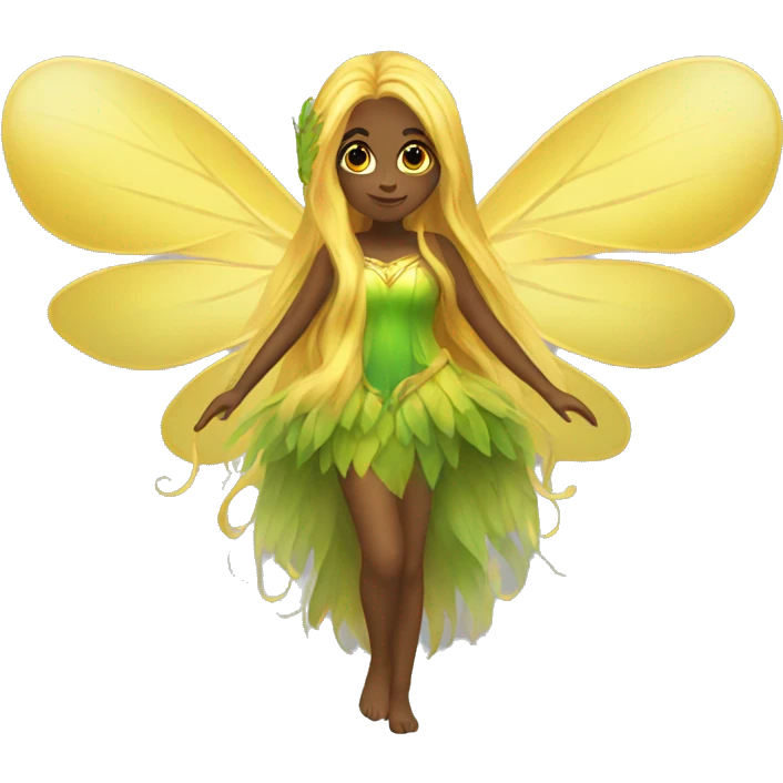 Beautiful, fairy, gold, yellow, green, long hair, big wings emoji