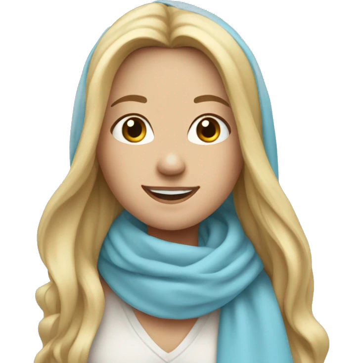 smiling girl with long blonde hair and light blue scarf loosely covering head  emoji