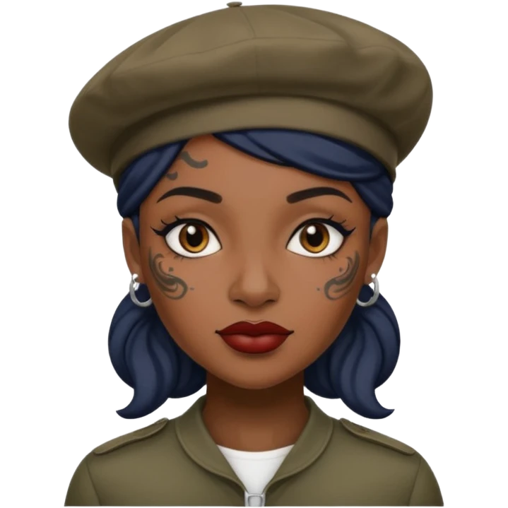 black woman with tattooed faces wearing berets emoji
