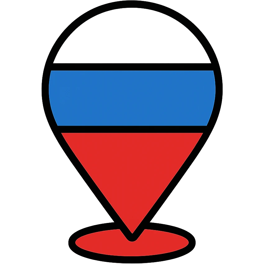 Location pin marker with Russian flag colors (white, blue, and red horizontal stripes) emoji