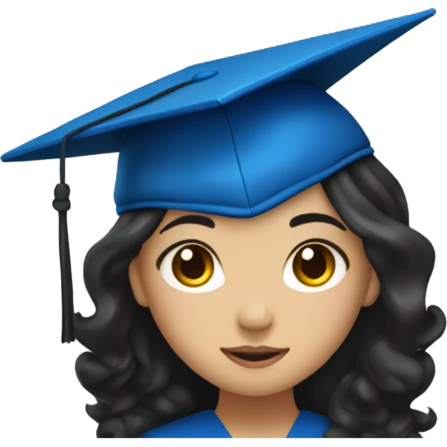 asian girl wearing blue graduation cap with long curly black hair emoji