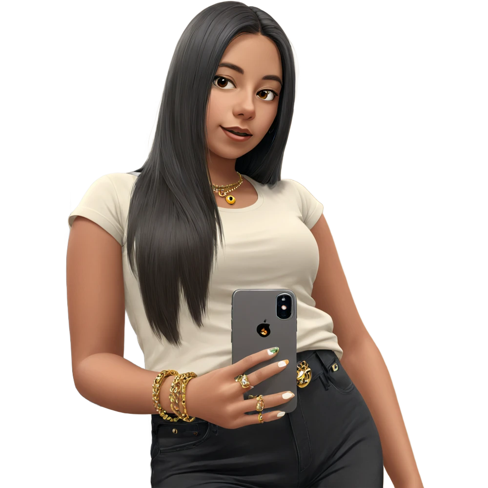 girl with jewelry and phone emoji
