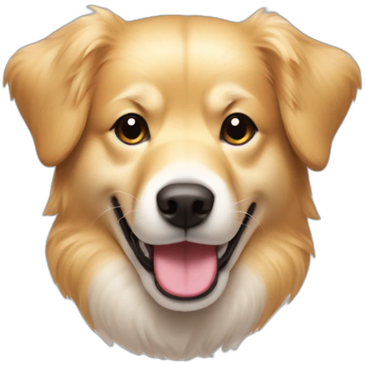 happy small mix-breed between Golden Retriever and Spitz with creme-colored fur and one pointy ear emoji