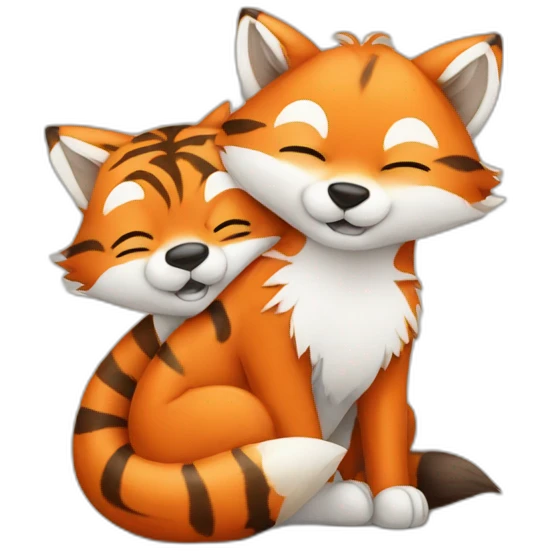 little fox hugging a little tiger emoji