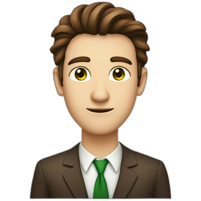 a long brown haired men with rhombus-shape face green eyes and big long nose smooth face without mustache emoji