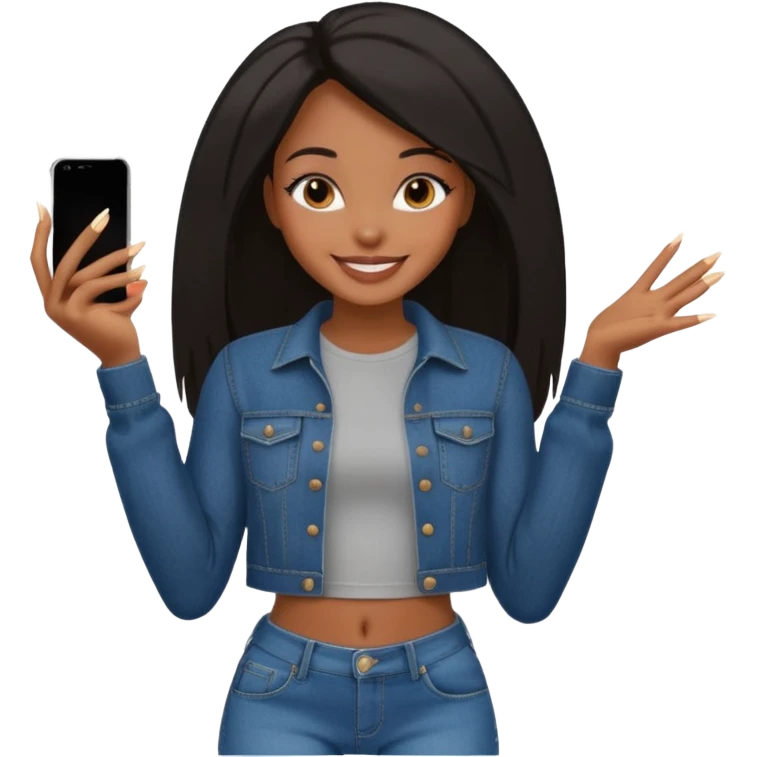 face girl with nails and cute make up black girl strait hair super long  top and slim body and baggy jeans emoji