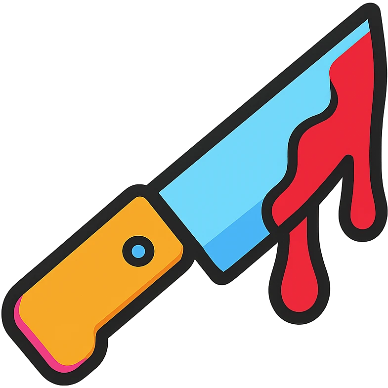 3D cartoon style knife with colorful outline, intense red blood on blade, fun and eye-catching look emoji