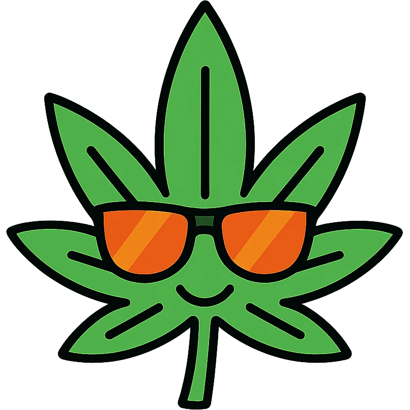 playful weed leaf wearing sunglasses emoji