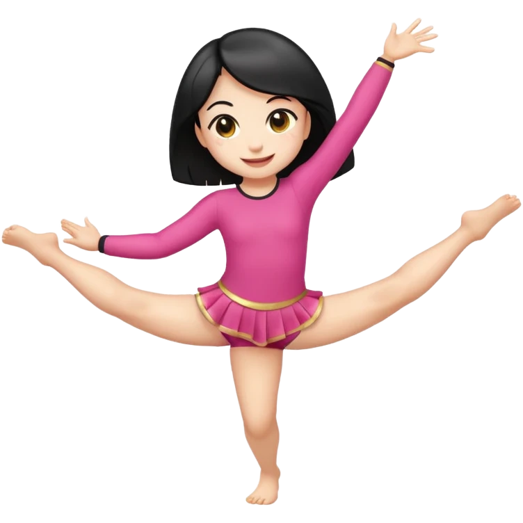 A high-resolution, detailed emoji of a cute, expressive character doing a full front split (left leg forward, right leg back). The character has a round, soft face with big sparkling eye emoji