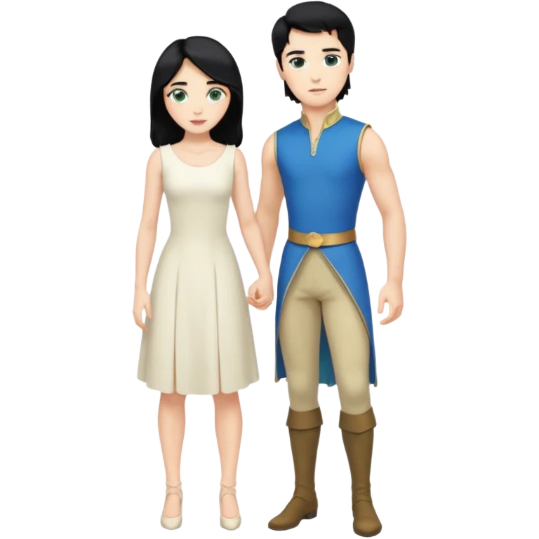 2 Person, prince, upright, black Hair, blue eyes, whole body, Woman, blonde Hair, Green eyes, bending knee, sleveless White Dress, emoji