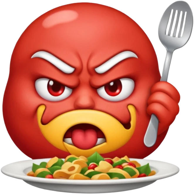 Angry emoji that’s eating a lot of food emoji