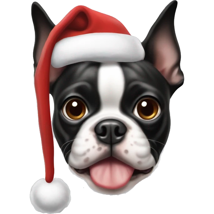 boston terrier in a santa hat emoji