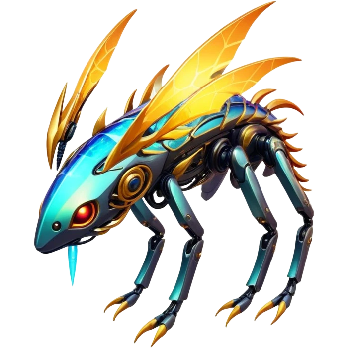  Epic legendary warm-colored sunny rare glowing mechanical sparkly bioluminescent luminescent vibrant bright dark exotic iridescent colorful gradients futuristic modern metallic glossy glittery fantasy-cyber-Fakémon-Vernid-creature emoji