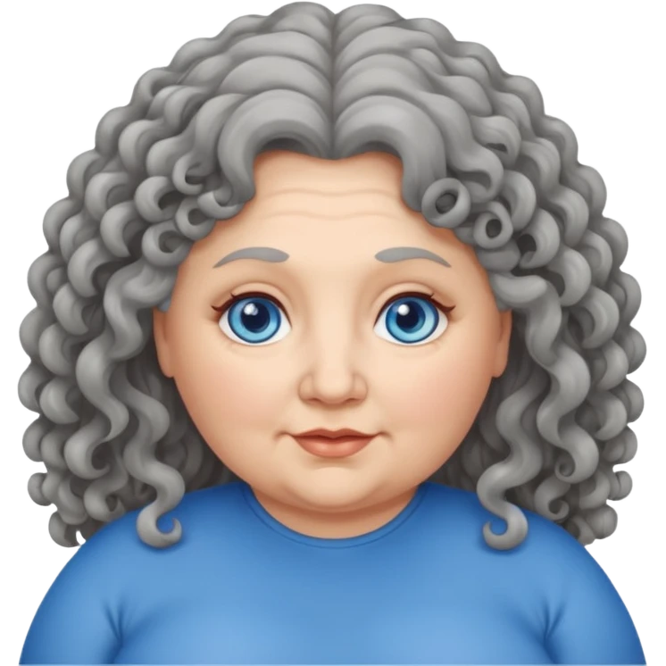  chubby 50 years olde woman with grey long curly hair and bleu eyes emoji