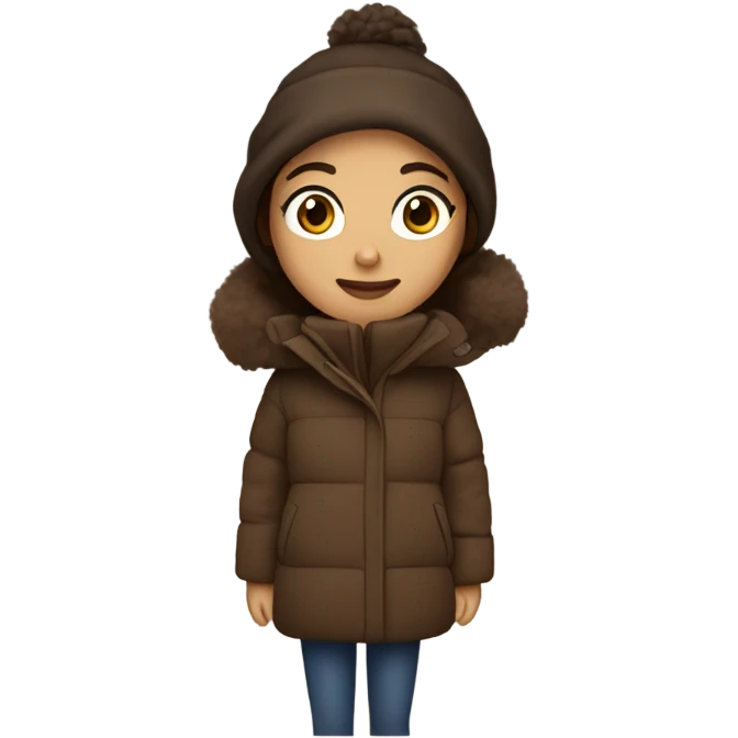 Brunette with a puffy brown winter coat  emoji