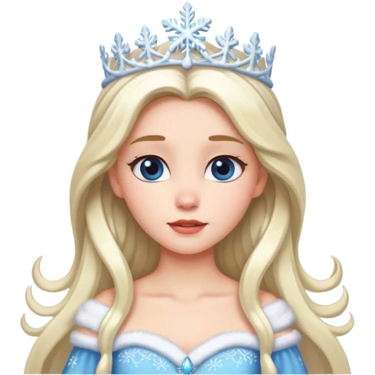 snow princess with long hair wearing snow chirsmas clothes looking at the front emoji