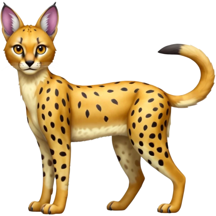 Colorful shiny Caracal-Cheetah-Serval-Trico-Sergal-Vernid-fusion-hybrid-animal-creature, dull body emoji