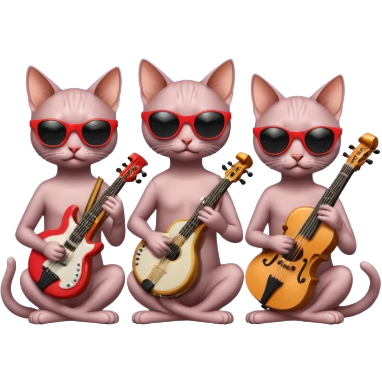 Hairless cat sunglasses trio music band emoji