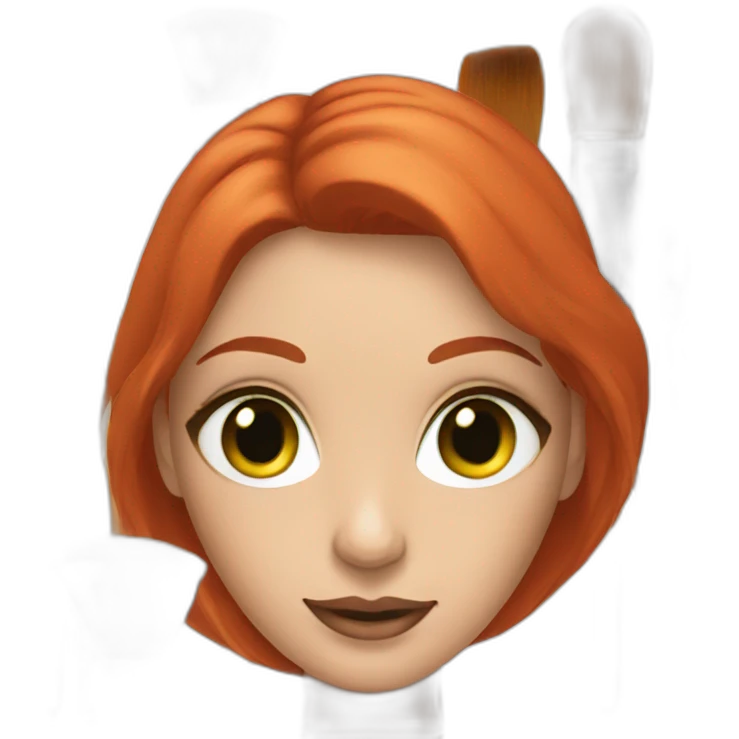 Red hair woman with makeup brushes, green eyes emoji