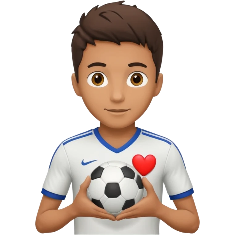 عکس یک فوتبالیست با یک توپ فوتبال به دست که توپ فوتبال دستش مثل  قلبه emoji