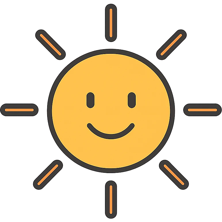 smiling sun icon with black outlines emoji