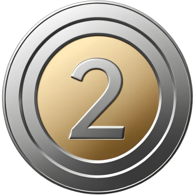 Emoji icon of a metal coin with engraved number 2, minimalist style, isolated, only metal color emoji
