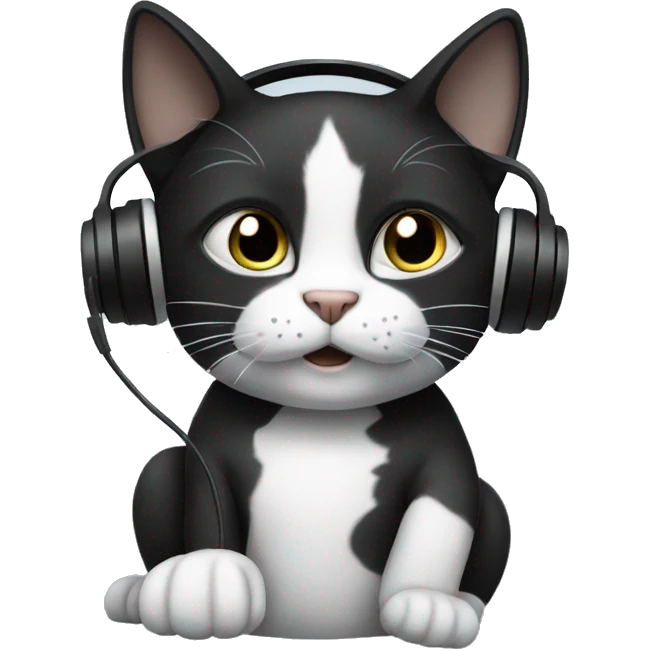 Black and white Cat with headphones emoji