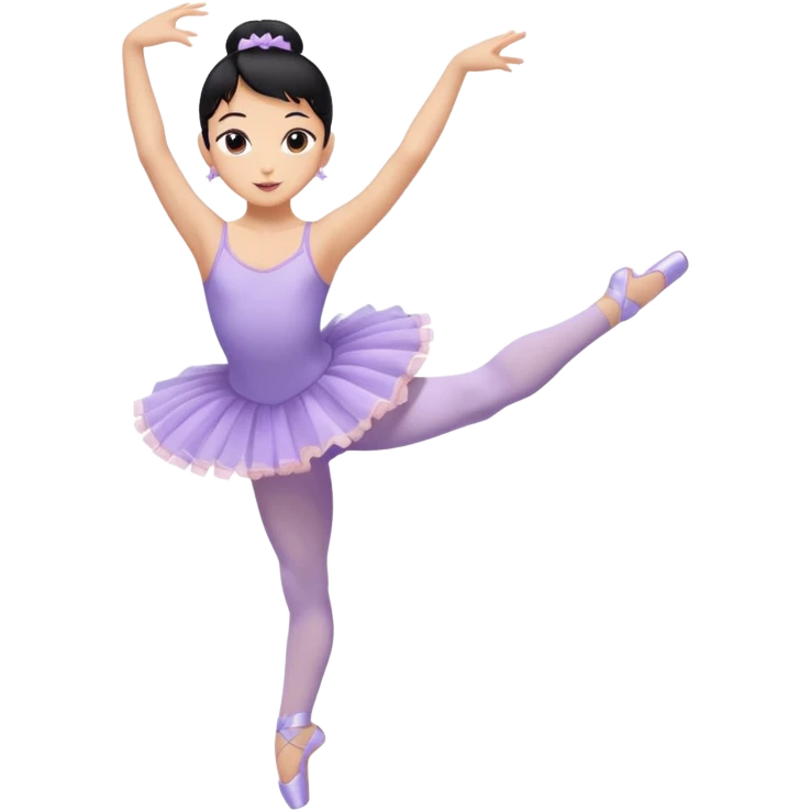 ballet dancer black hair tan skin wearing a lavender leotard and lavender tutu and pale pink tights with lavender pointe shoes in arabesqye emoji