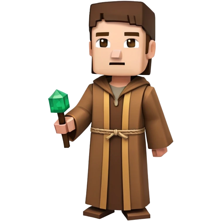 Minecraft Villager full body with brown robe, big nose blocky character emoji