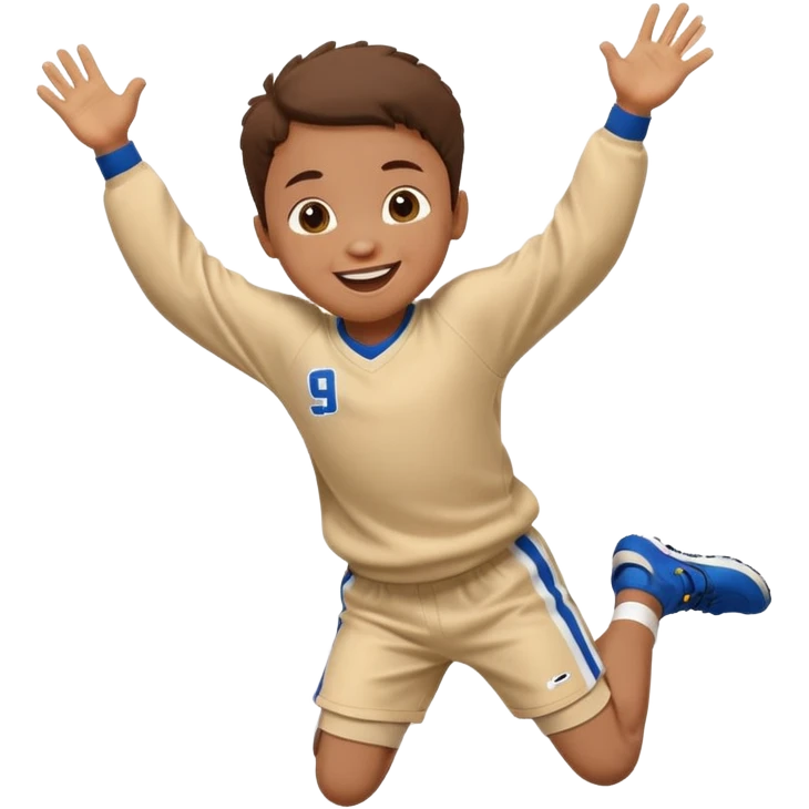 A small kid in an oversized jersey, jumping with excitement. emoji