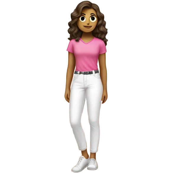 Brunette girl with a pink shirt and white pants cleaning her room emoji