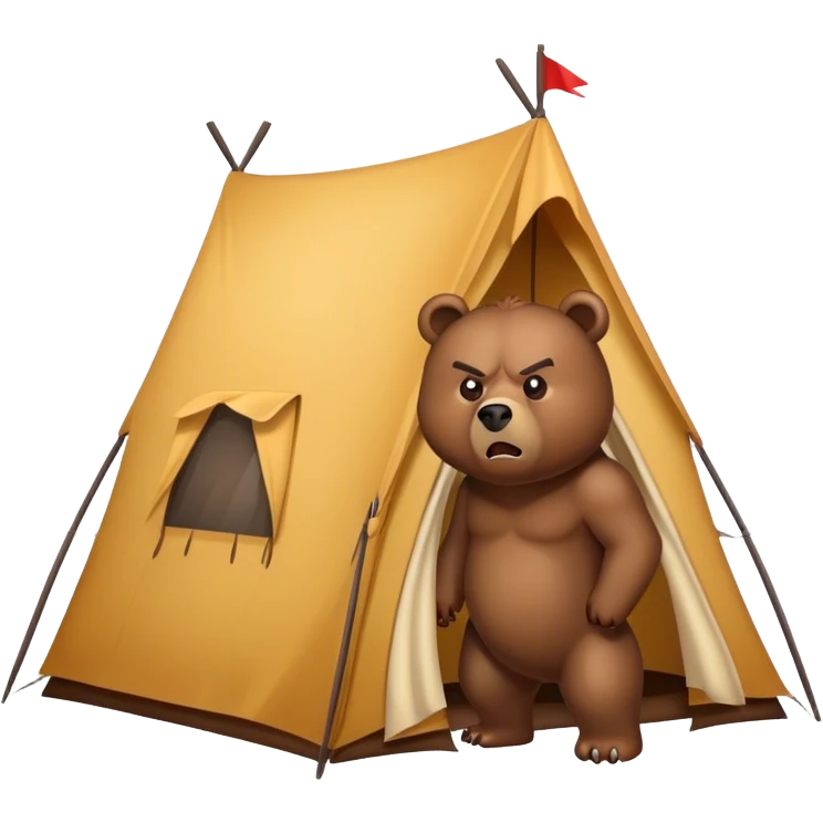 an angry bear outside of a tent looking at the tent emoji