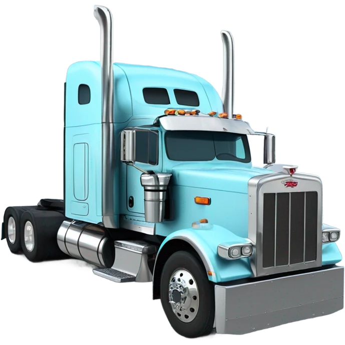 Peterbilt 389 sky blue with flat top and slash cut exhaust stacks and dual rear tires and flat bumper emoji