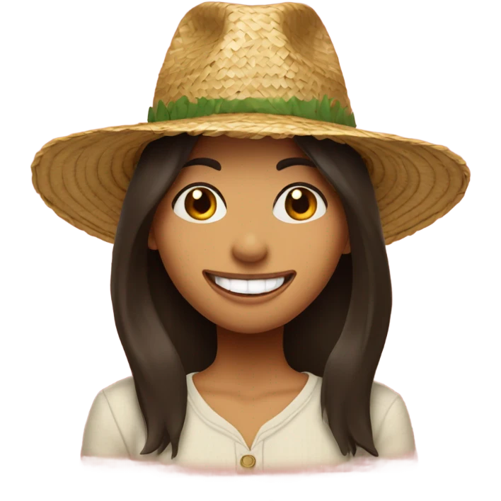 Brunette girl in straw hat with all of her teeth, except for her front top teeth with new year background  emoji