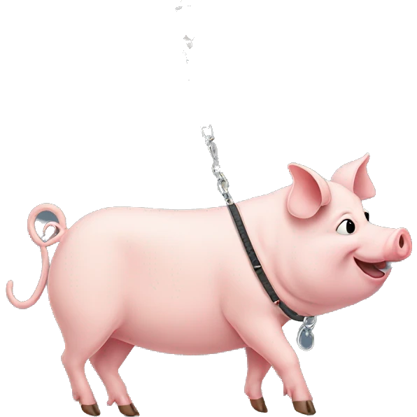 Pig walking a cat on a leash  emoji