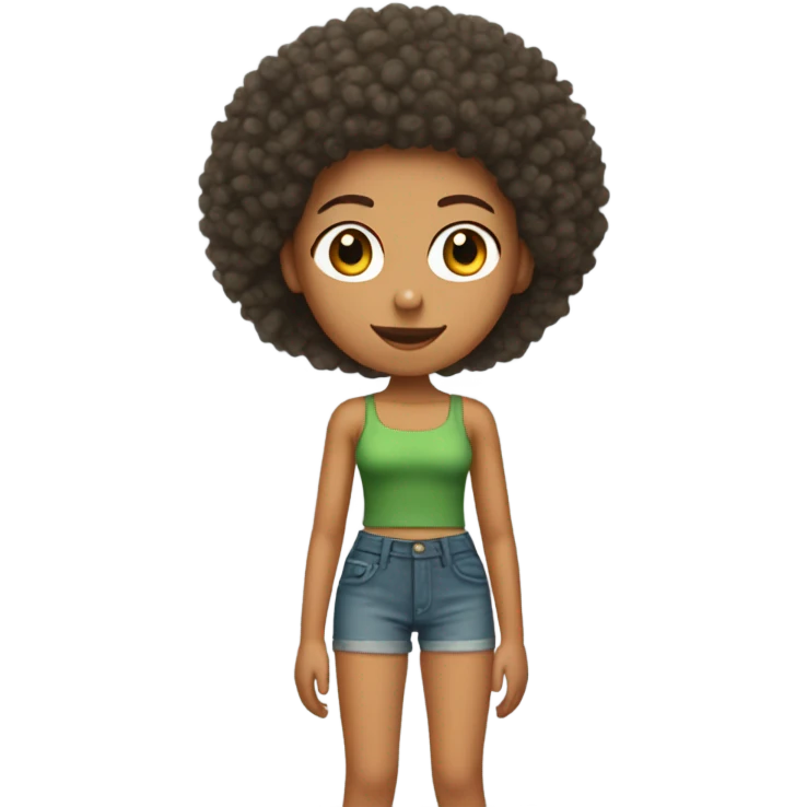 Girl with tan light skin green tube top and denim shorts on and a orange curly Afro emoji
