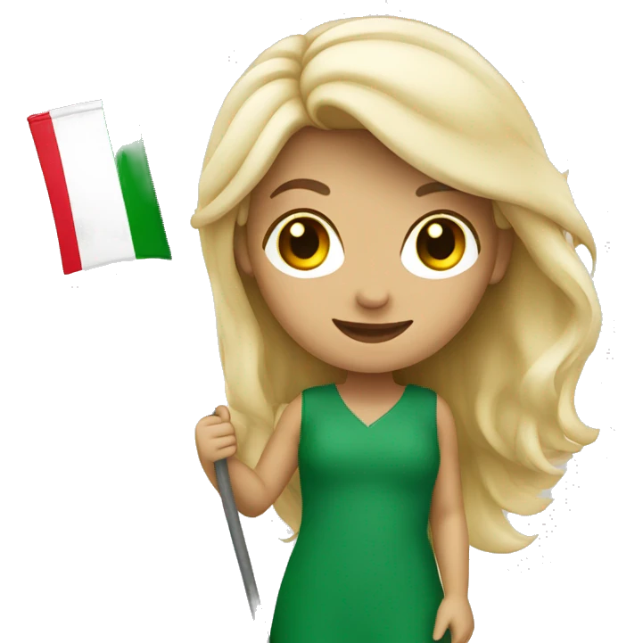 italian blonde girl smiling holding italy flag emoji