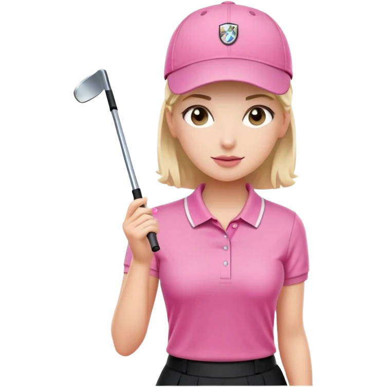 A female golfer with a pink polo shirt, a black skirt, and a white cap. emoji