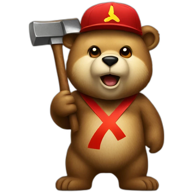bear wearing a hat with a hammer and sickle emoji