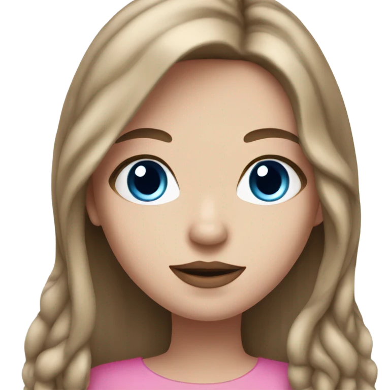 White girl with long brown hair and blue eyes and pink lips  emoji