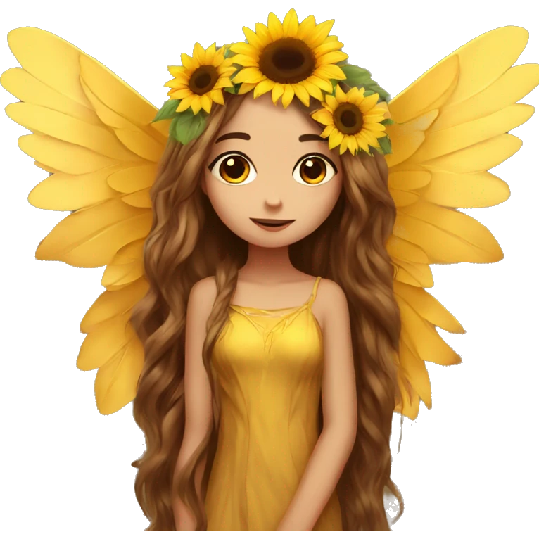 big wings, sunflower, Beautiful, fairy, gold, brown, long hair emoji