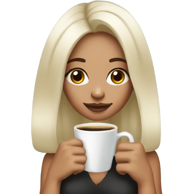 Girl with long lashes and nails with a coffe emoji