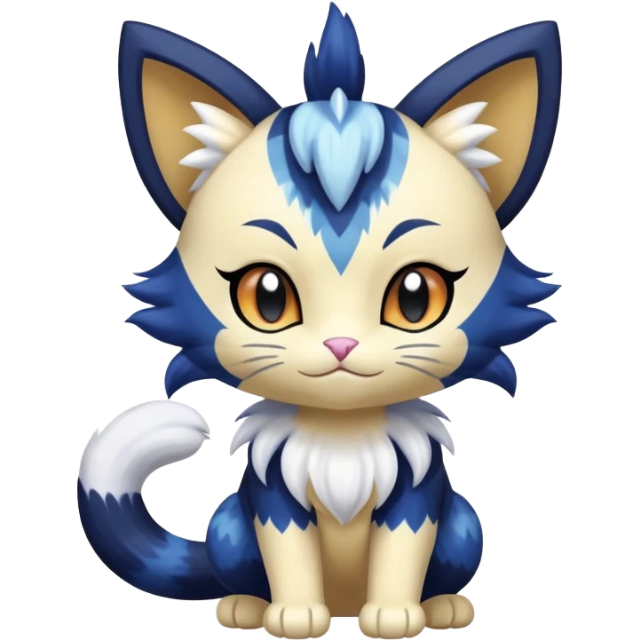 Shiny Cute Adorable Meowth-Litten-Meowstic-Hybrid-Creature with pattern-markings emoji