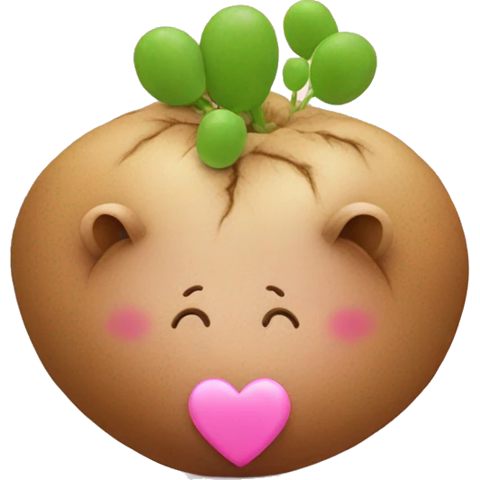 A pink potato with a pink heart on its head next to a pink lion with a pink heart next to peas emoji
