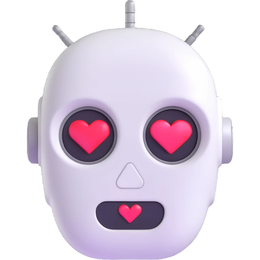 a happy robot face with heart eyes emoji