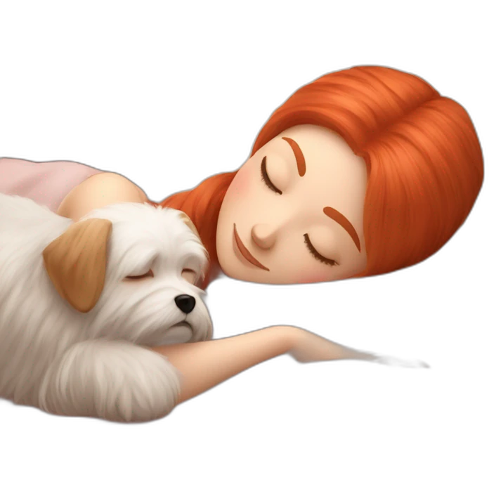 Red-haired girl with Maltese dog sleep emoji