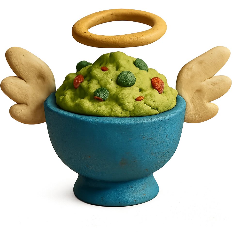 guacamole bowl with a halo and wings, soft clay look emoji