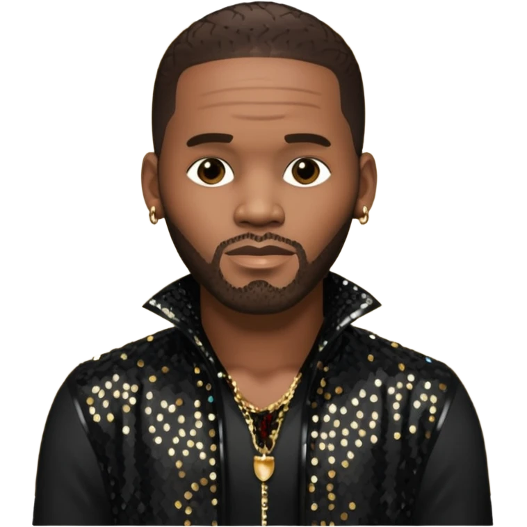 R. Kelly with dark brown hair, black sequin outfit emoji