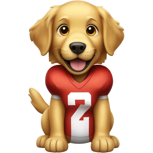 Golden retriever cheering at football emoji