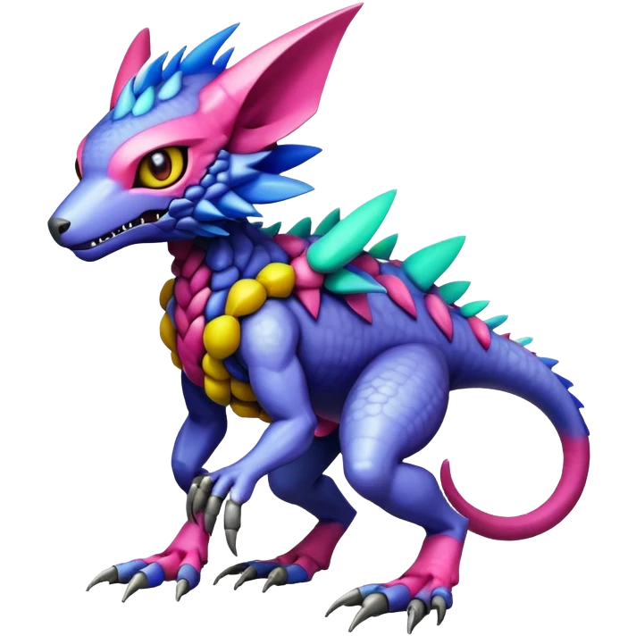  colorful modern cyber-Fakémon-Digimon-Trico-Vernid-creature (full body) emoji